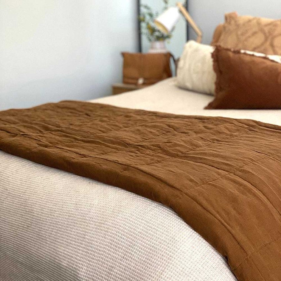 Bedroom Bambury | French Flax Linen Quilted Coverlet