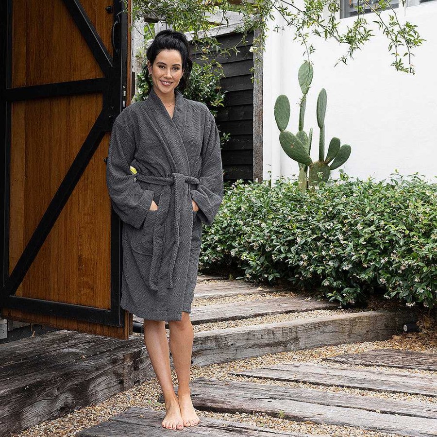 Bathroom Bambury | Angove Cotton Robe - Charcoal