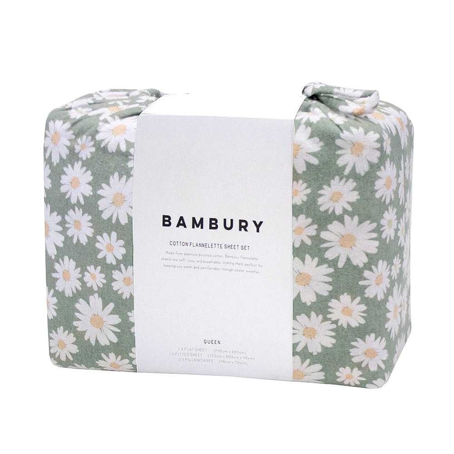 Bedroom Bambury | Daisy Flannelette Sheet Set - Sage