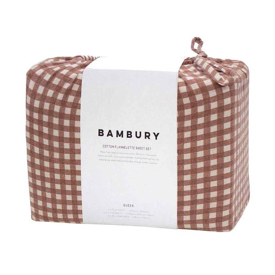 Bedroom Bambury | Gingham Flannelette Sheet Set - Clove