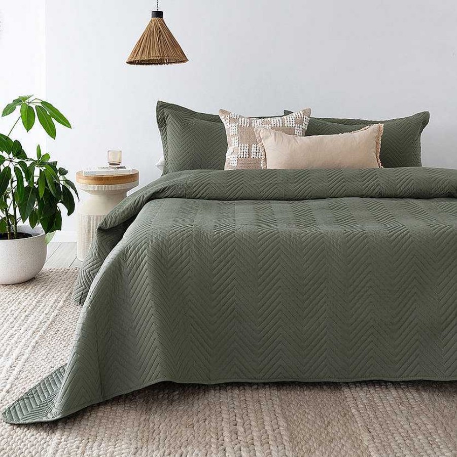 Bedroom Bambury | Herringbone Embossed Coverlet Set - Moss